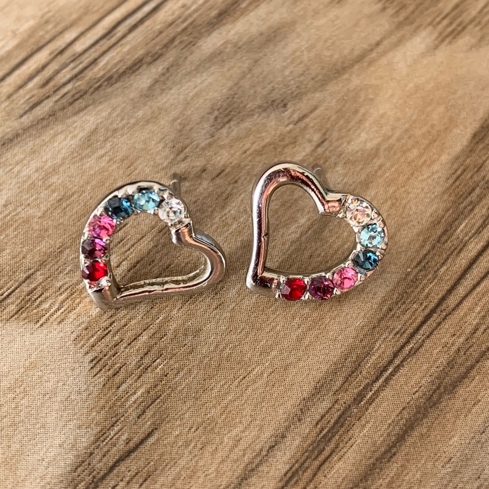 Sterling Silver Stud Heart Earrings With Gemstones NEW without tags!